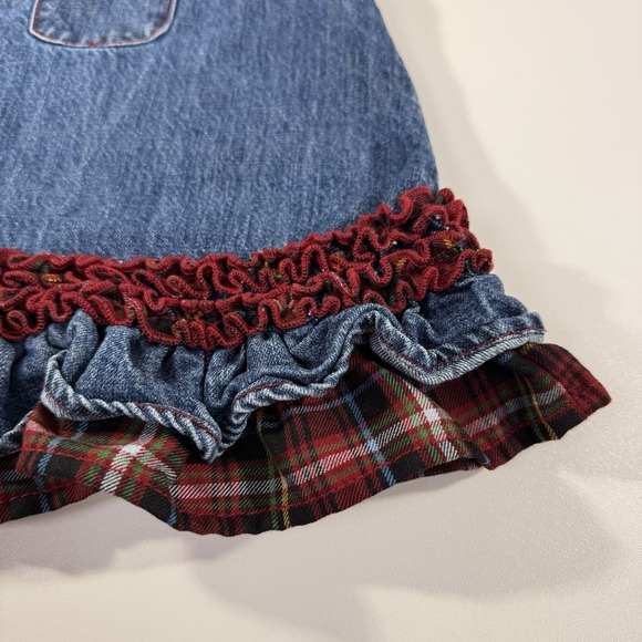The Children's Place 3-6 Month Denim Jumper Red Plaid Ruffles Fall Christmas - Picture 3 of 10